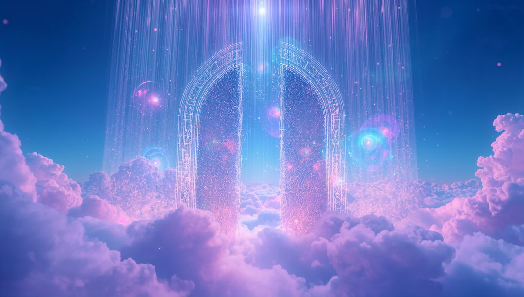 Ethereal Fantasy Portal with Radiant Light in Magical Cloudscape