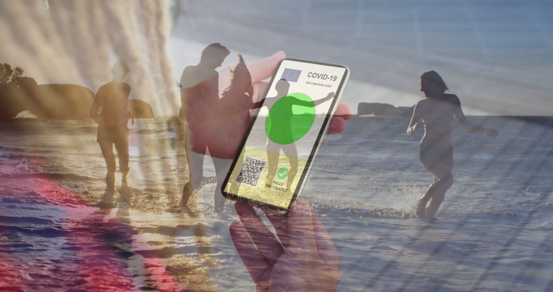 Digital Vaccination Passport with Beach Scene Overlay