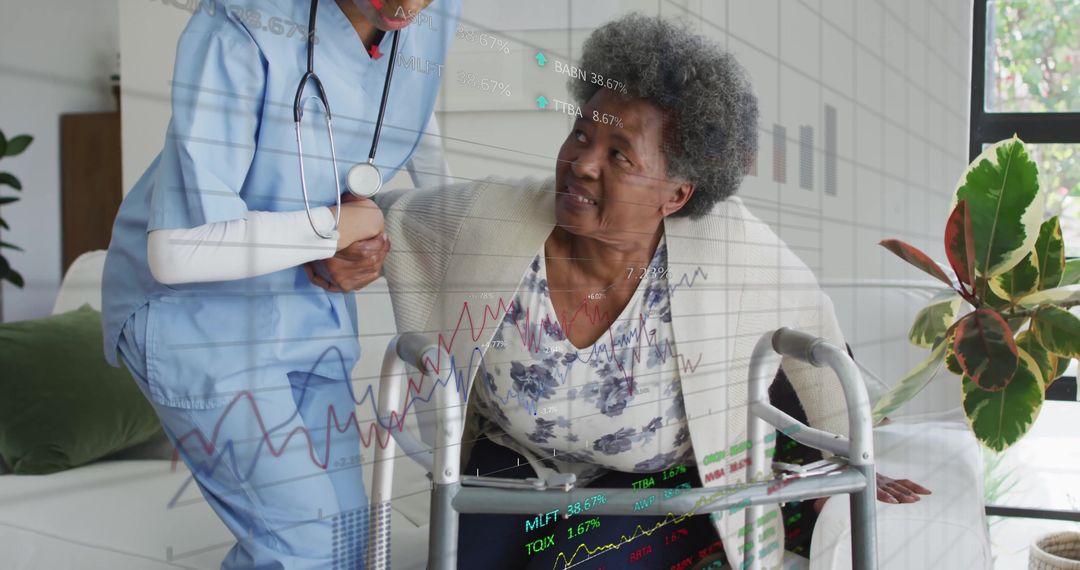 Caregiver Assisting Senior with Walker in Home Setting