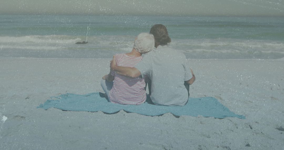 Mother and Son Embracing on Serene Beach Shoreline