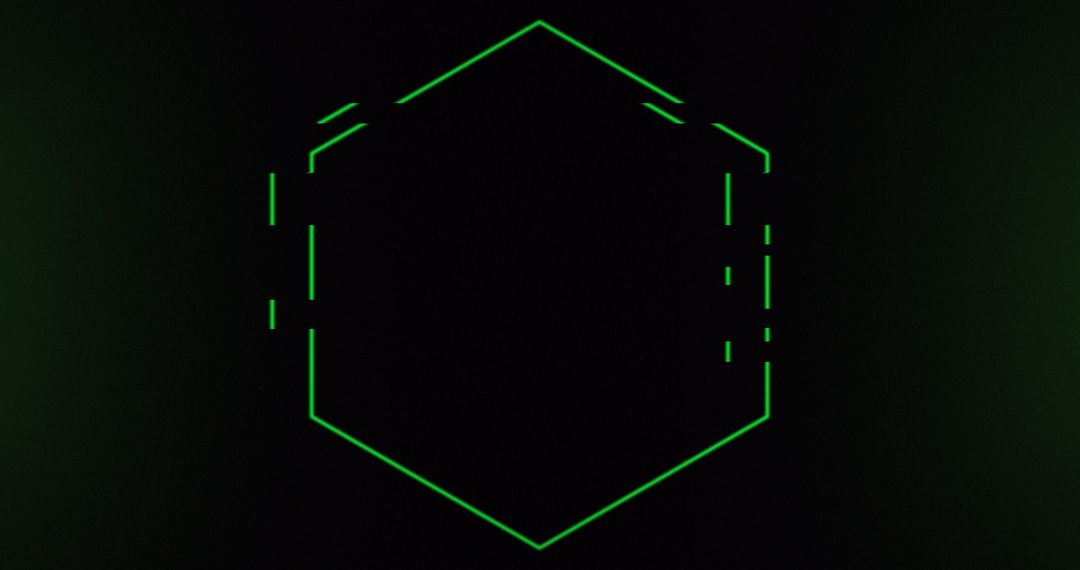 Glowing Green Neon Hexagon on Black Background