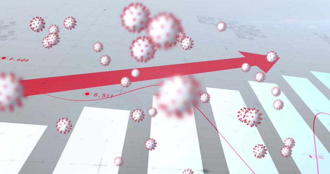 Virus Cells Overlaying Data Charts Indicating Growth Trend