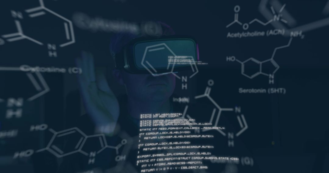 Person Using VR Headset with Floating Chemical Formulas and Code - Free Images, Stock Photos and Pictures on Pikwizard.com