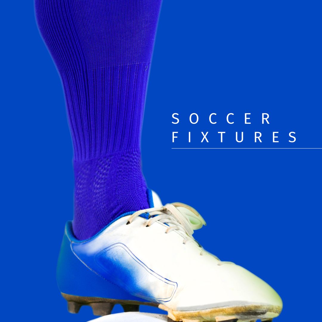 Soccer Player with Ball on Blue Background Featuring Match Text