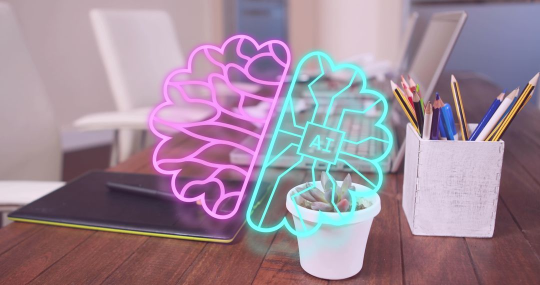 AI Digital Interface in Modern Office Setting