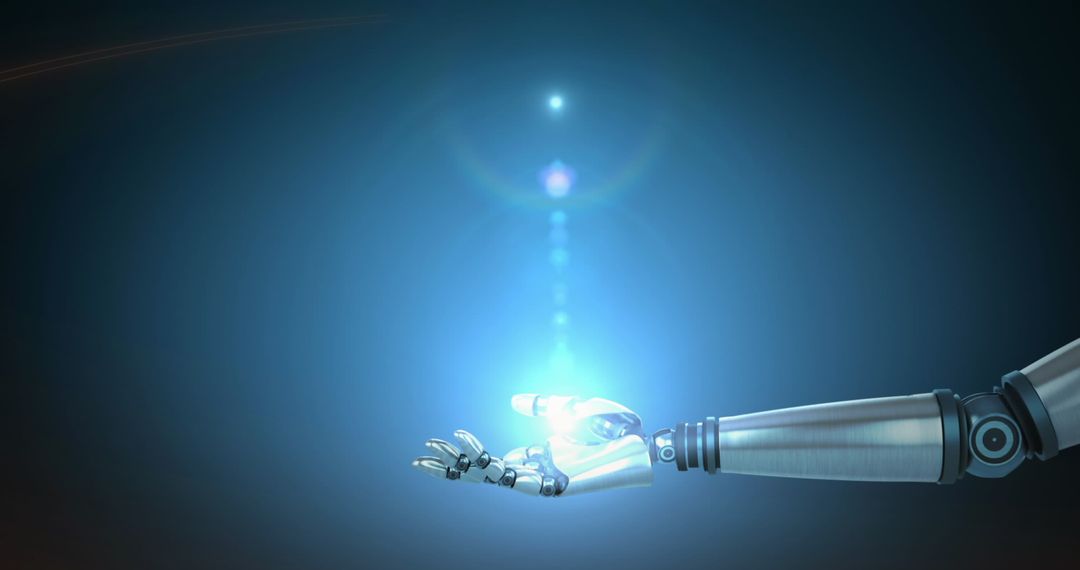 Futuristic Robotic Arm Emitting Blue Light for Advanced Technology Theme