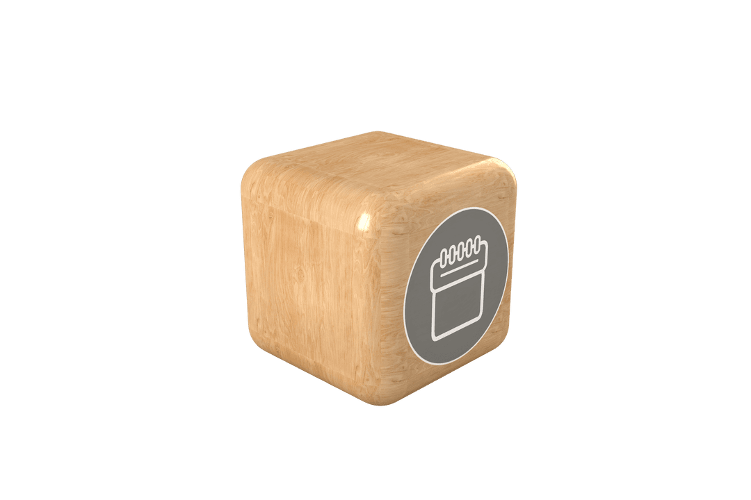 Spiral Notebook Icon on Transparent Brown Wooden Cube