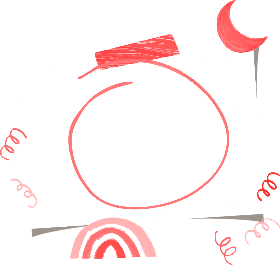 Whimsical Transparent Frame with Red-Pink Doodles