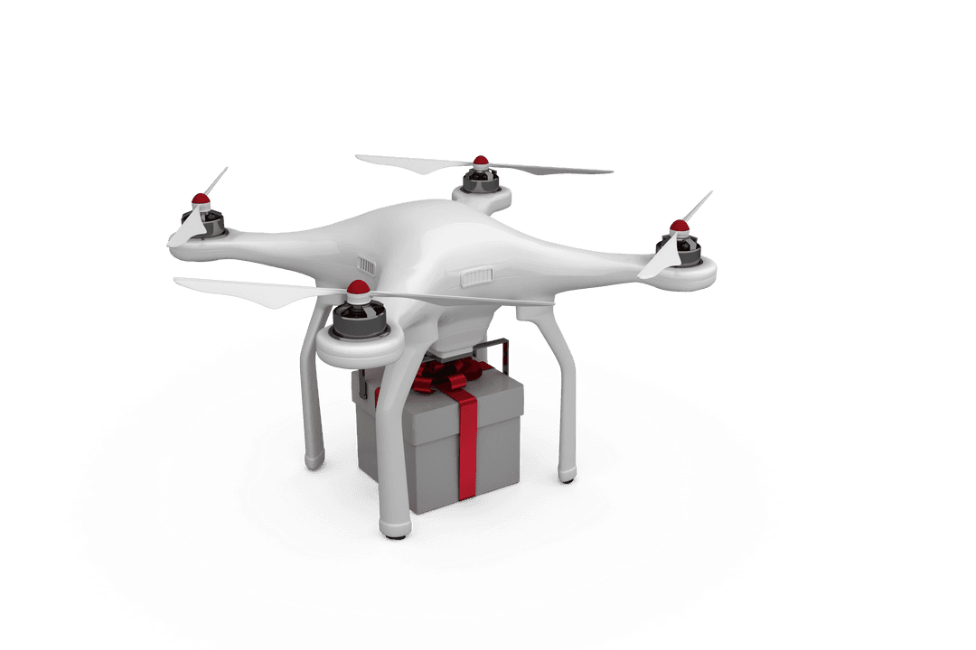 Drone Delivering Gift on Transparent Background for Tech and Celebration Themes