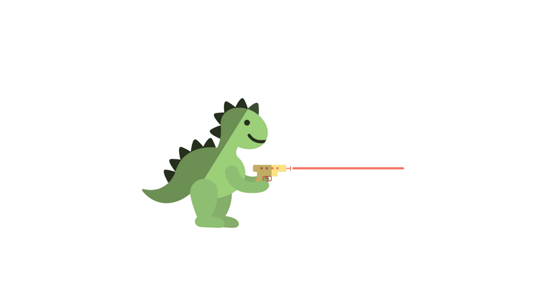 Cute Dinosaur Holding Toy Gun on Transparent Background