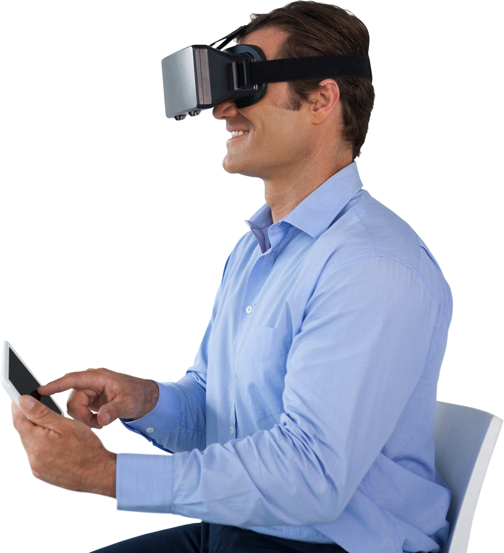 Businessman Engaging Digital Tablet with VR Glasses Transparent Background - Download Free Stock Images Pikwizard.com