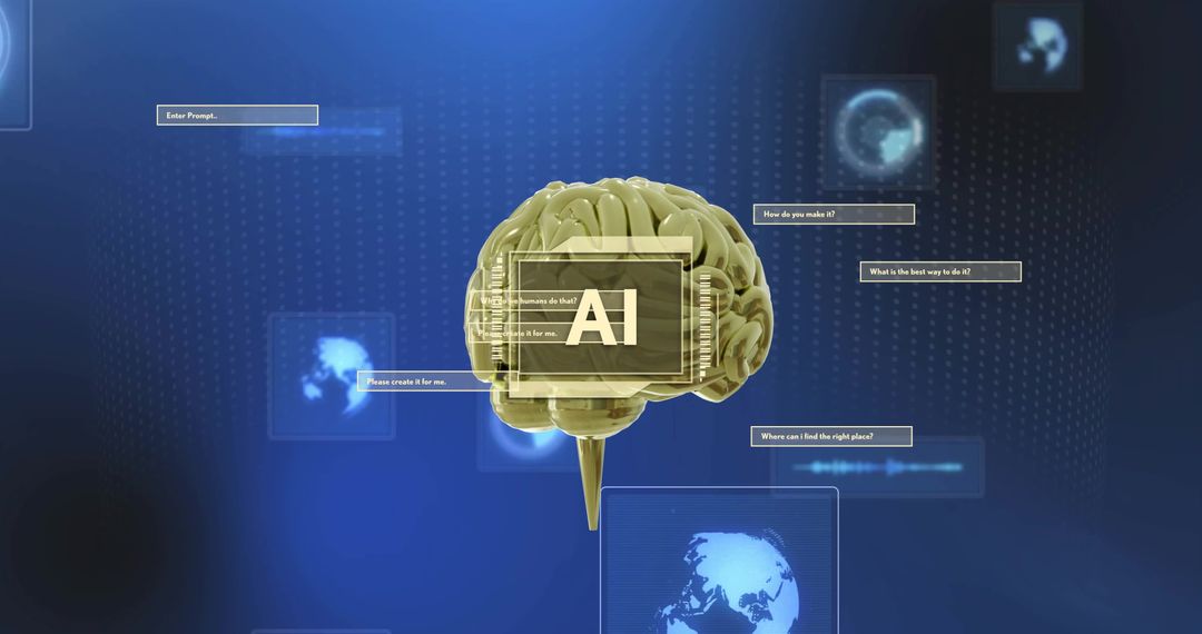 Futuristic AI Data Network with Digital Brain Illustration