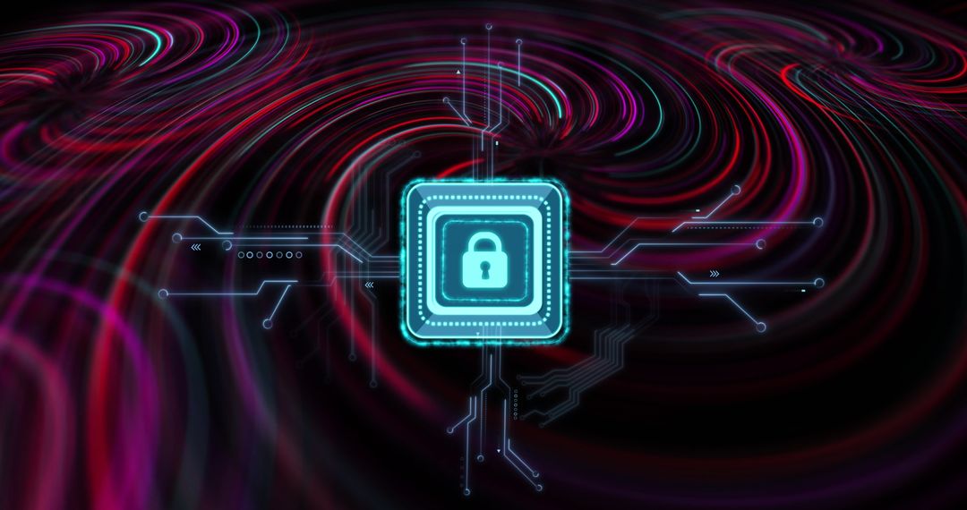 Glowing Padlock in Abstract Tech Surrounding Indicating Cybersecurity