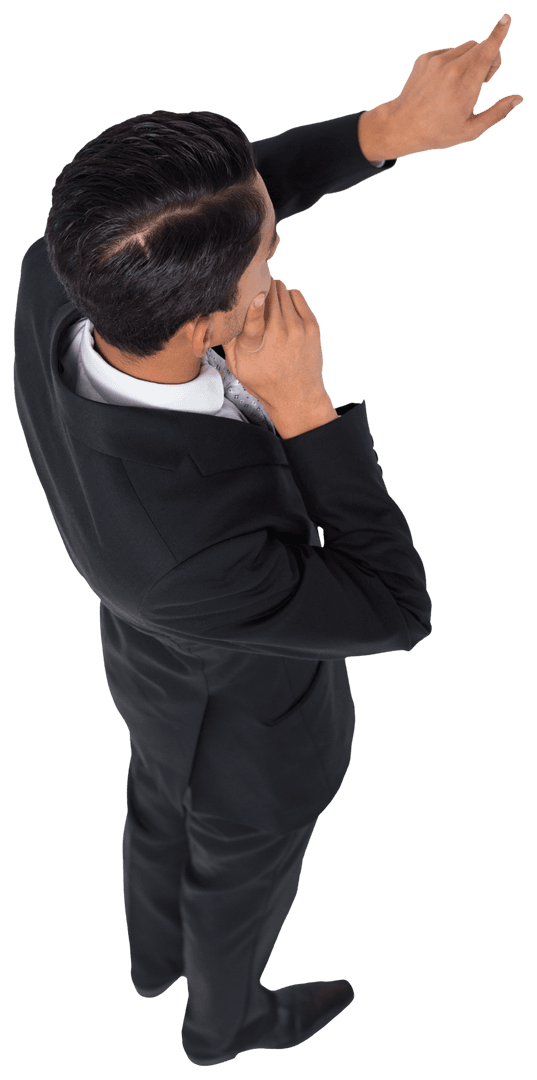 Transparent Businessman Wearing Formal Suit Pointing Upward
