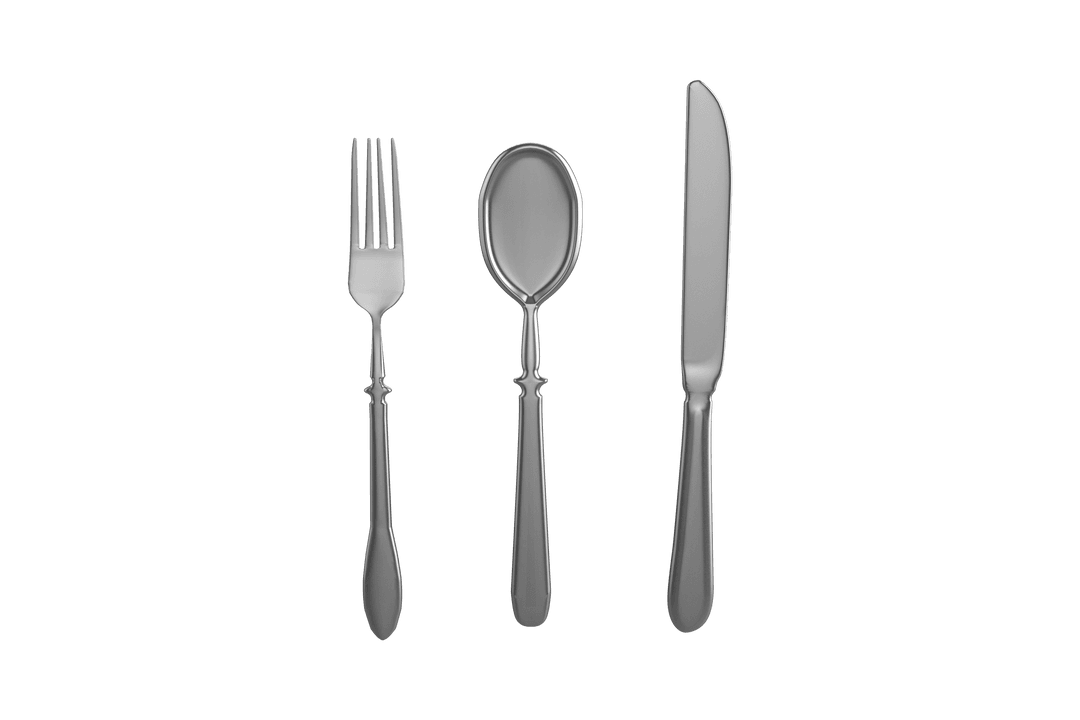 Transparent Silver Cutlery Set Isolated on White