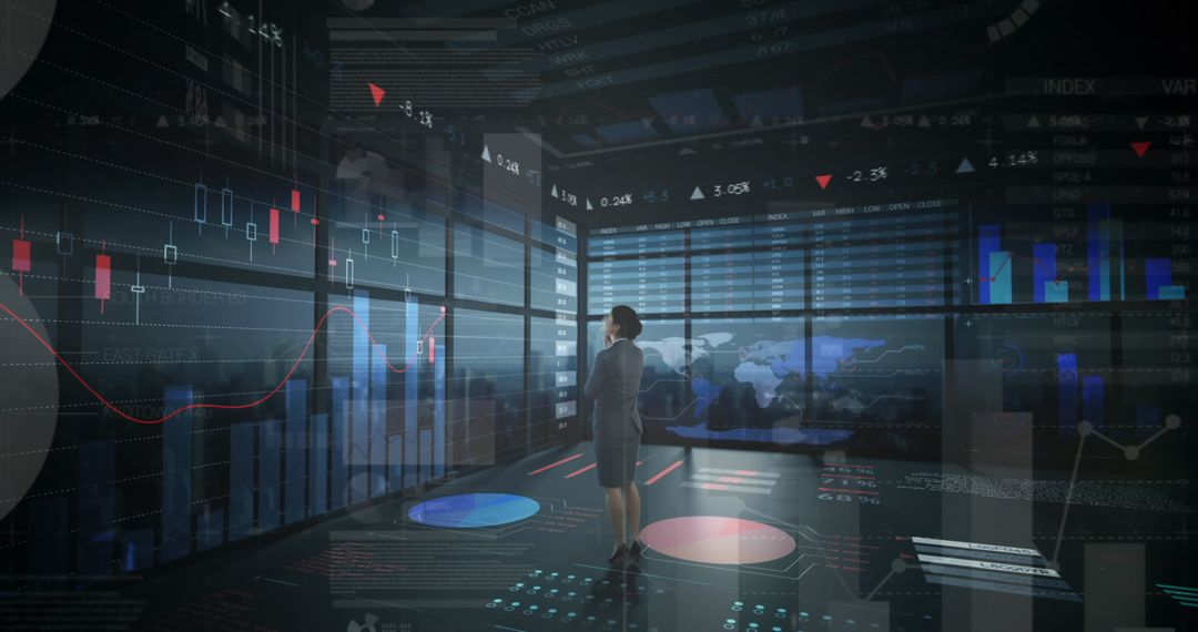 Businesswoman Analyzing Statistical Data in Digital Office