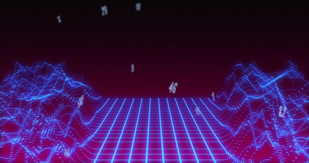 Futuristic Digital Grid with Floating Numbers