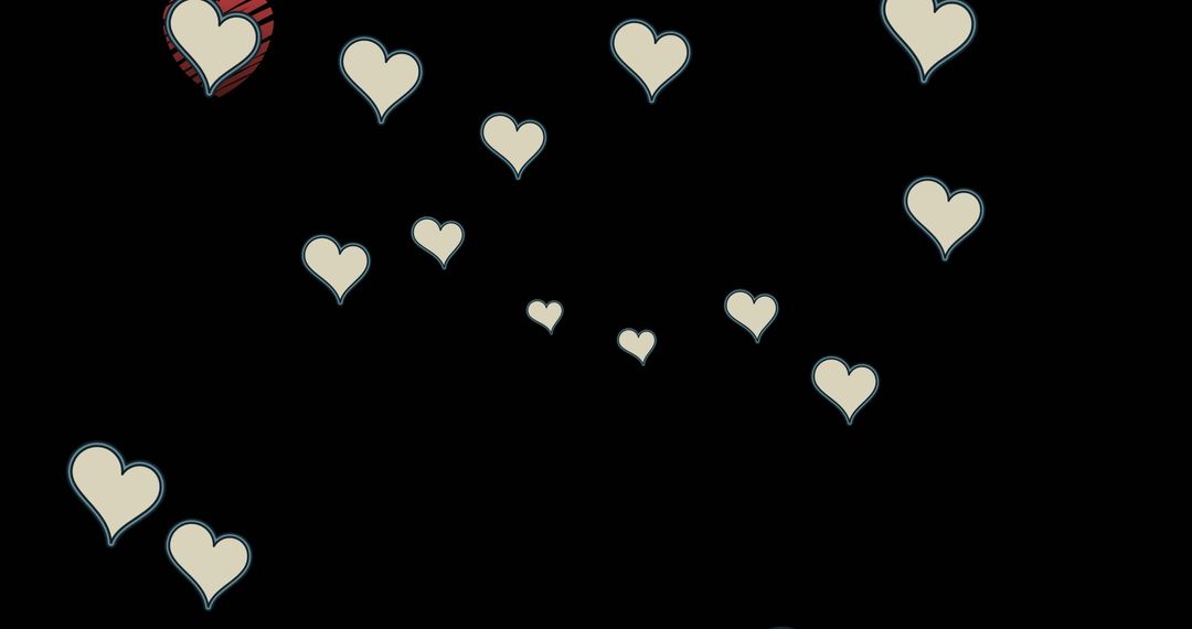 Floating Hearts on Black Background with Romantic Theme