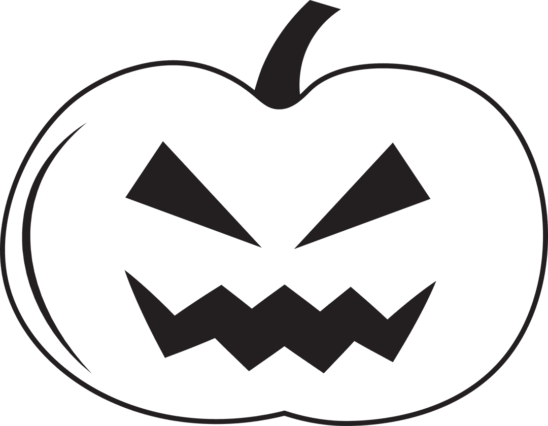 Spooky Carved Pumpkin with Evil Expression on Transparent Background