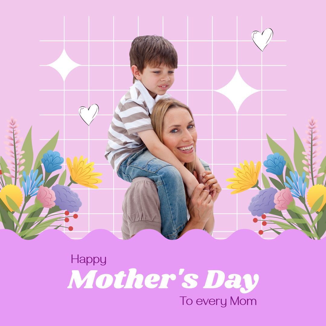 Mother's Day Celebration with Smiling Mother Carrying Son