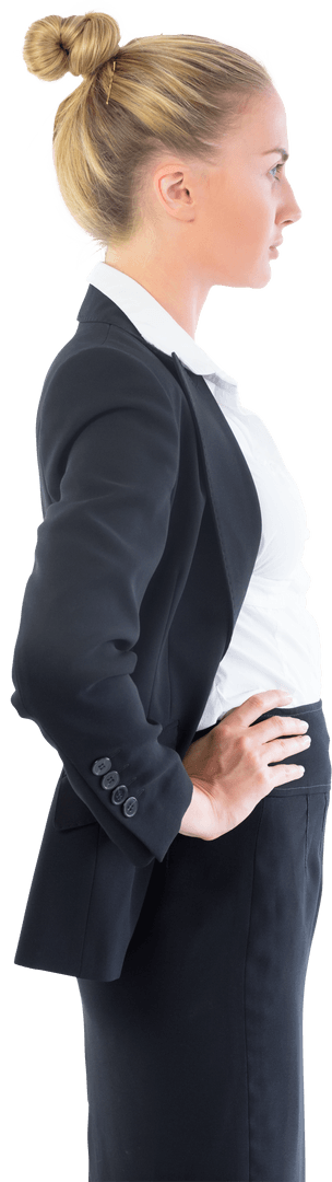 Profile of Determined Businesswoman in Office Attire on Transparent Background