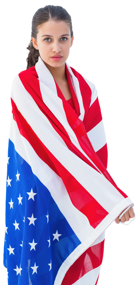 Brunette Woman Wrapped in American Flag Transparent Background - Download Free Stock Images Pikwizard.com