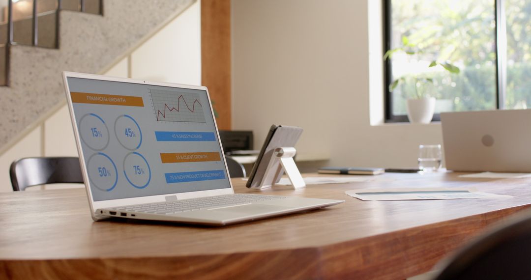 Modern Workspace with Financial Analysis on Laptop