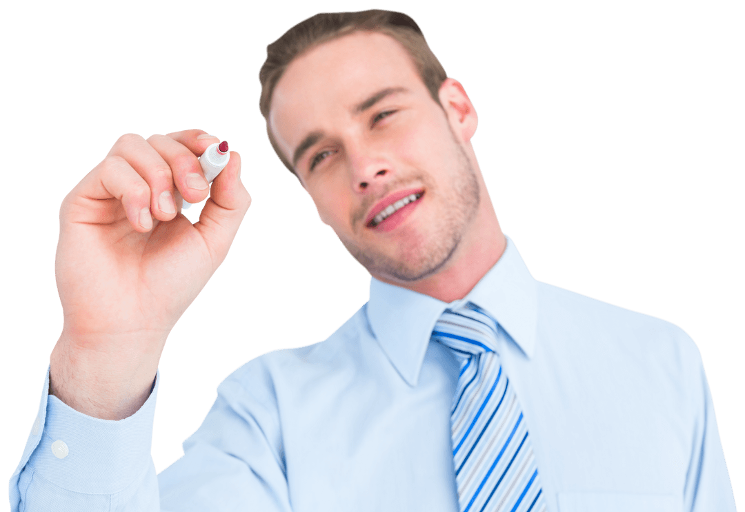 Transparent Businessman Writing Ideas with Marker Smile