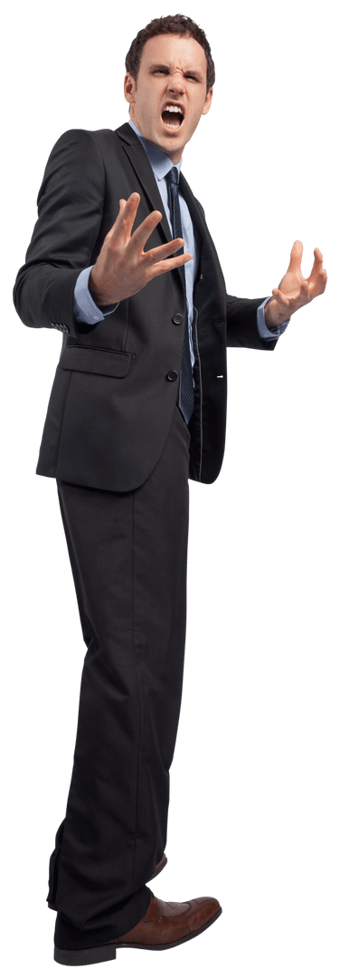 Angry Businessman Expressing Frustration with Transparent Background