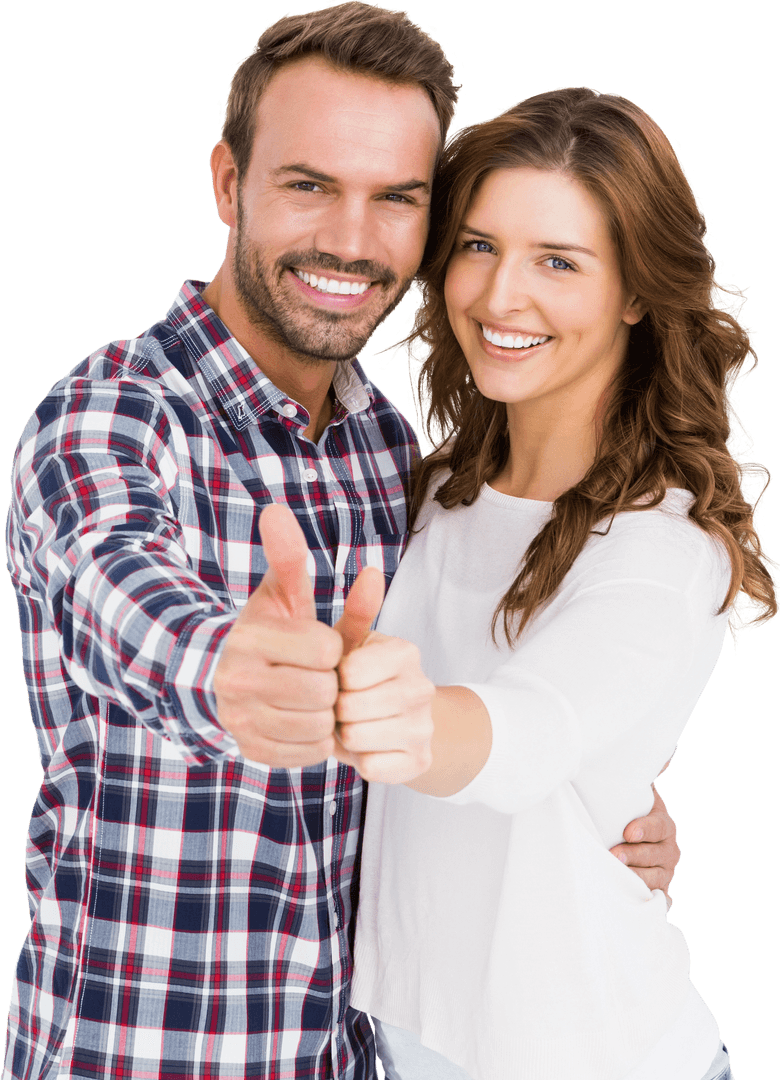 Transparent Smiling Happy Couple Giving Thumbs Up Gesture