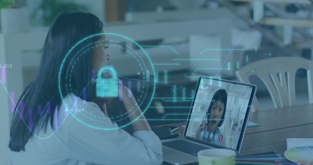 Woman on Video Call with Digital Padlock Representing Internet Security