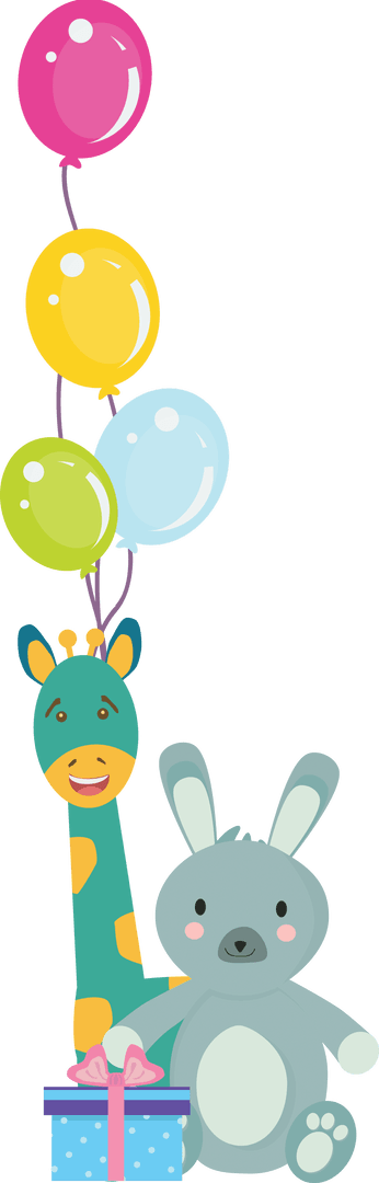 Colorful Festive Animals Toys and Balloons on Transparent Background