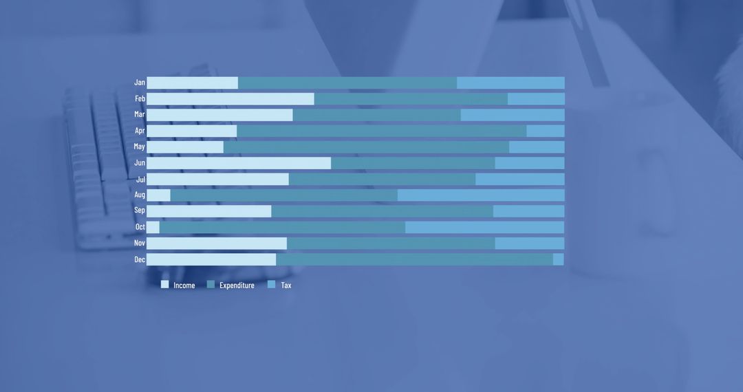 Digital Financial Graph with Blue Overlay on Office Desk