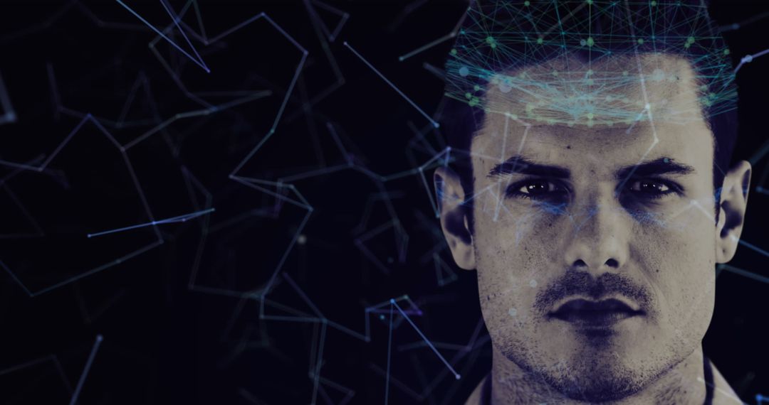 Futuristic Digital Network Interface with Focused Expression