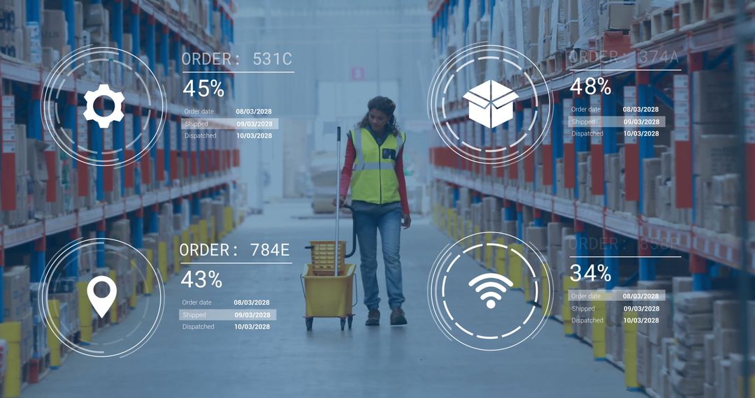 Warehouse Digital Integration with Worker Managing Inventory