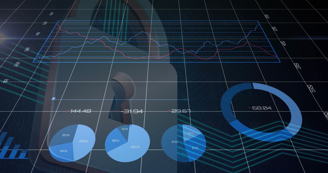 Cybersecurity Data Analytics Interface with Graphs and Padlock