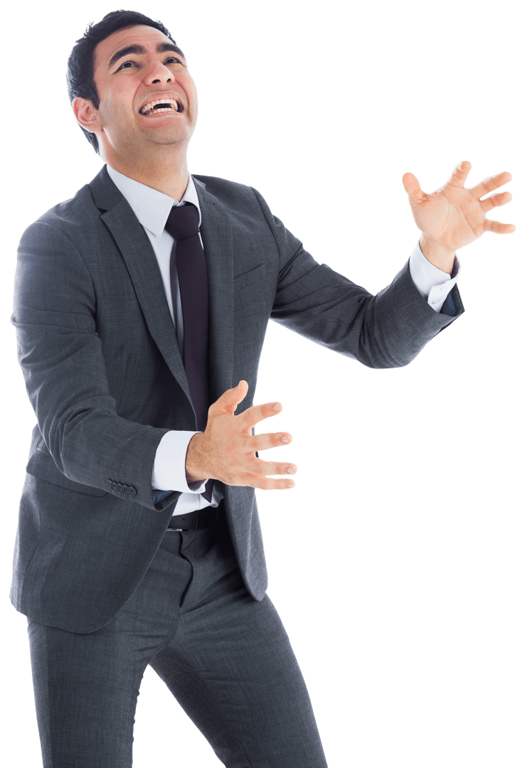 Joyful Businessman Enthusiastically Reaching Transparent Background