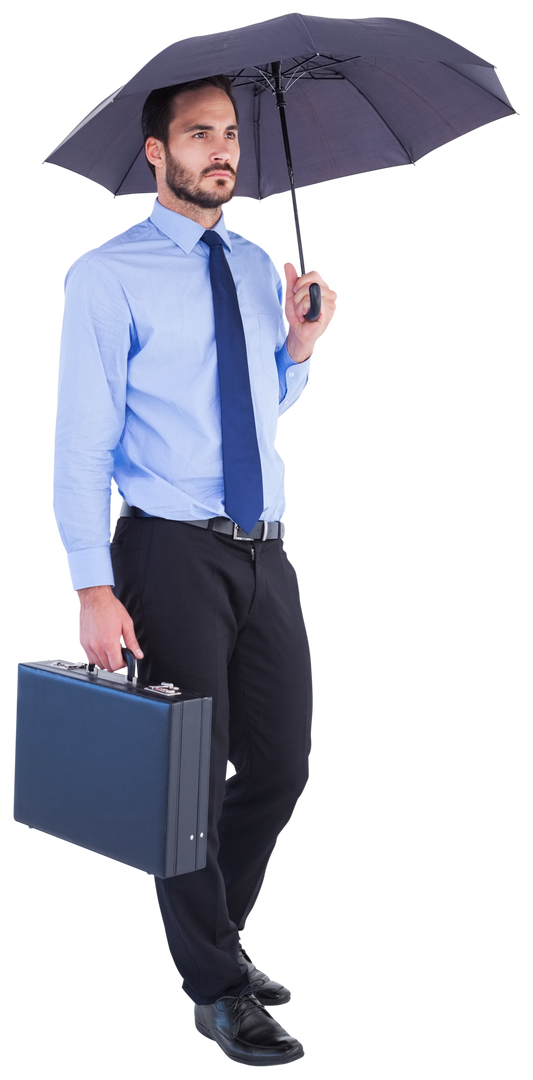 Transparent Businessman Holding Umbrella and Briefcase Ready for Weather - Download Free Stock Images Pikwizard.com