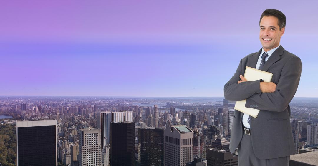Confident Businessman Overlooking City Skyline - Free Images, Stock Photos and Pictures on Pikwizard.com
