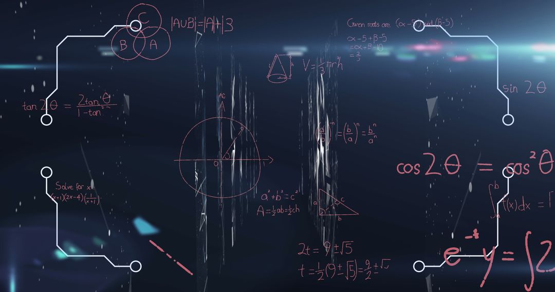 Mathematical Equations and Network Connections on Digital Background