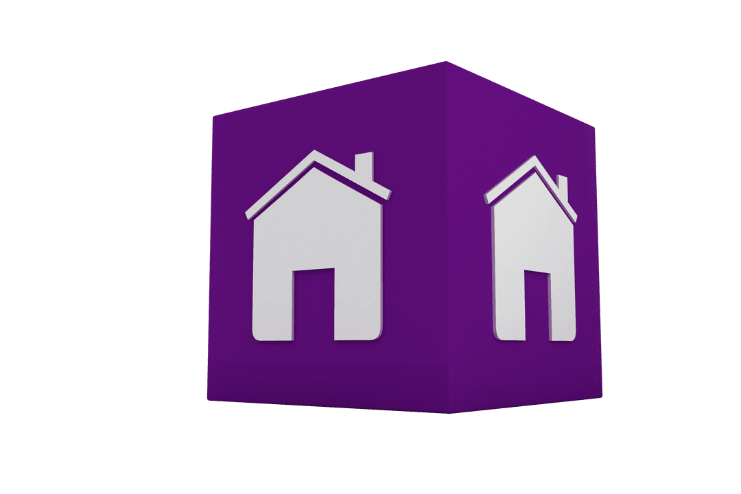 Purple Cube Displaying White House Symbols on Transparent Background