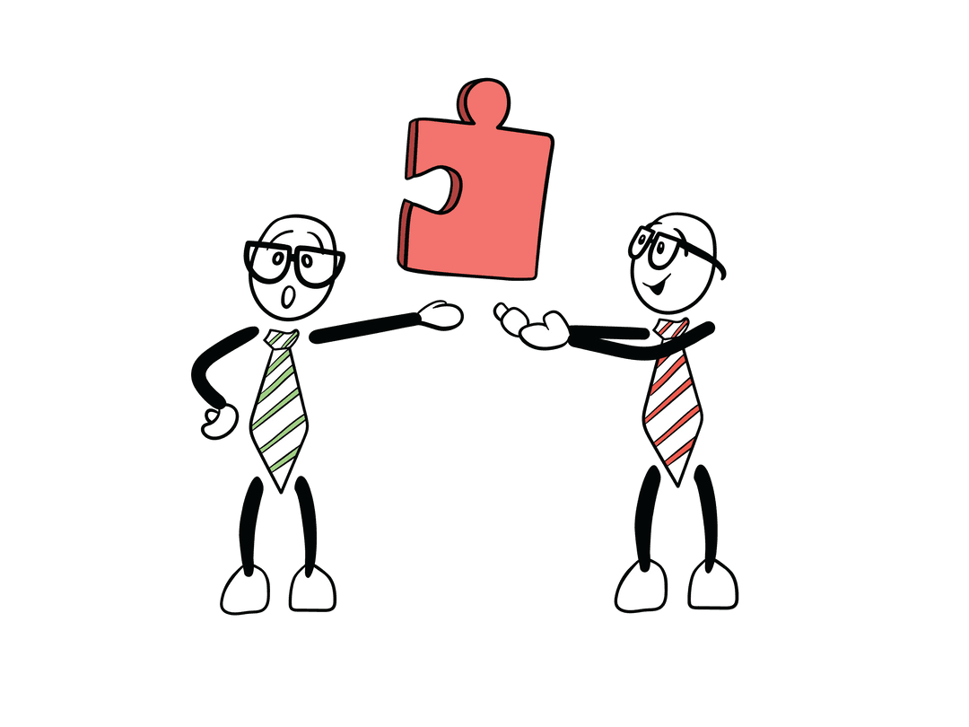 Transparent Cartoon Characters Holding Puzzle Piece