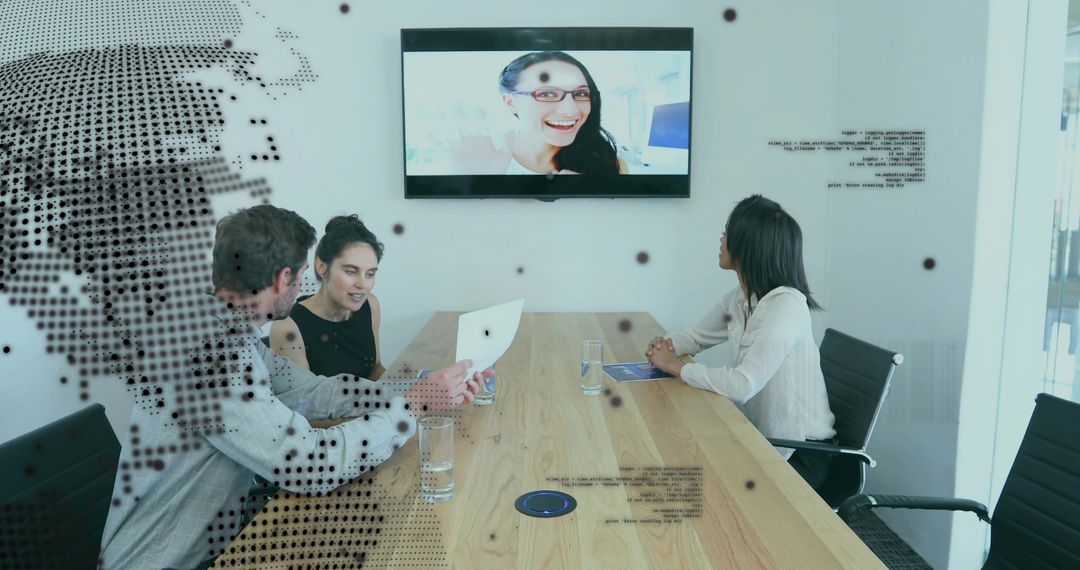 Team Video Conference with Digital Globe Overlay