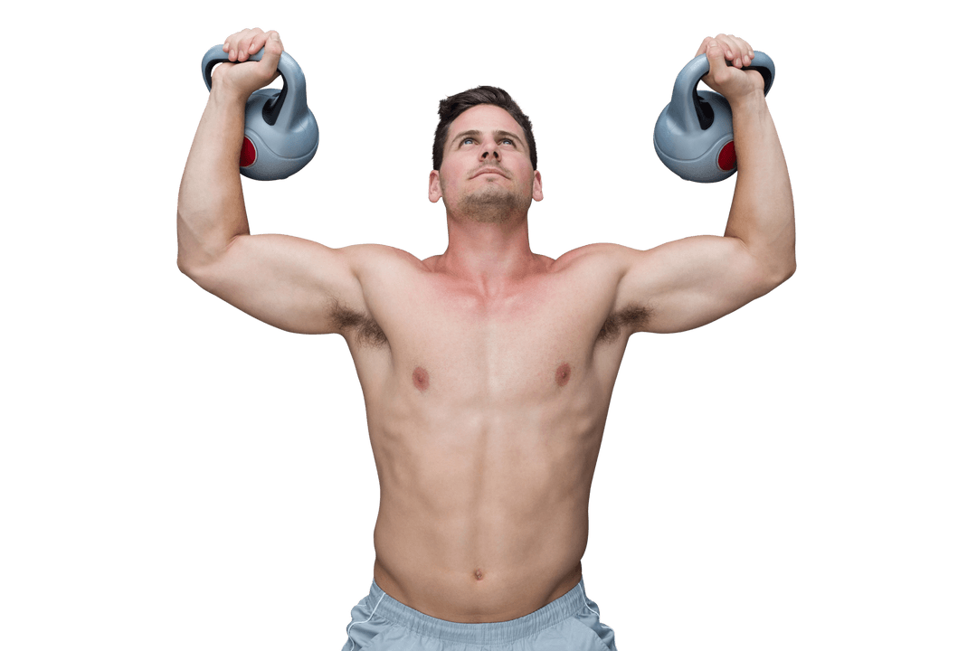 Caucasian Shirtless Man Lifting Weights on Transparent Background
