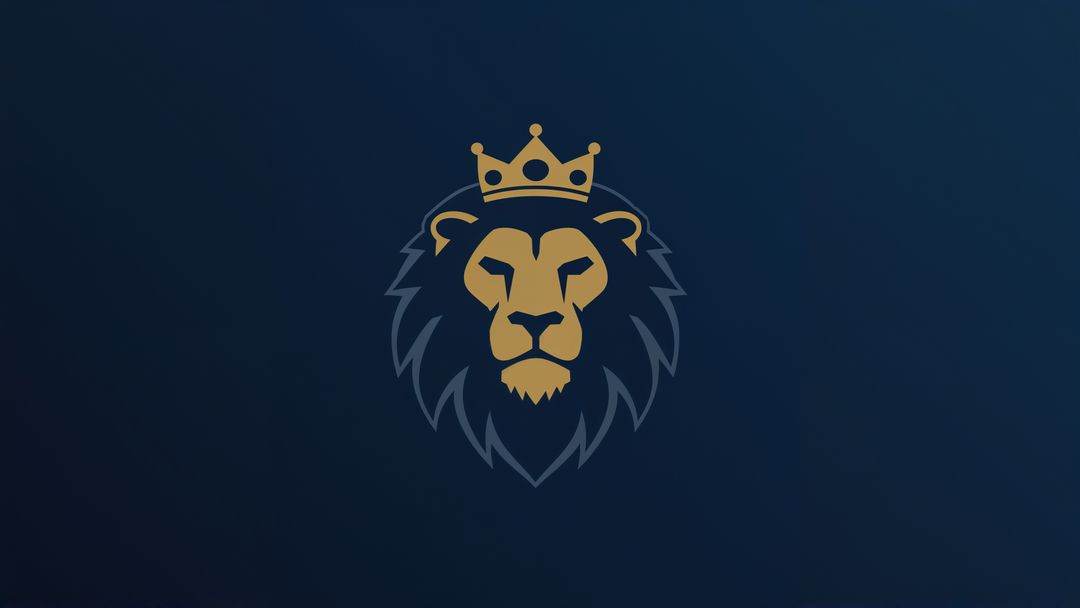 Regal british empire lion head with gold crown embellishment on dark blue