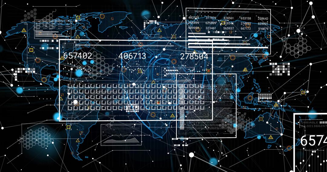Futuristic Digital Interface with Global Network and Data Elements
