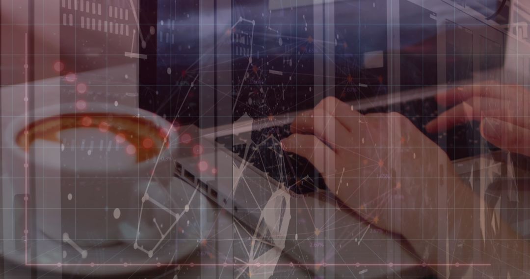 Person Using Laptop with Digital Interface Overlay