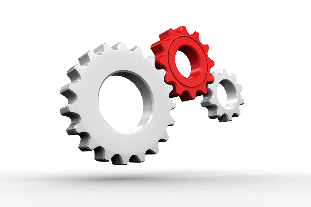 Translucent White and Red Cogs Dyynamic Engineering Elements