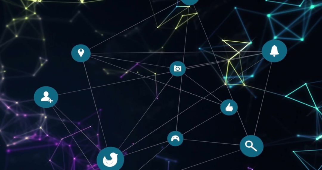 Digital Network with Tech Icons Overlapping Abstract Connections