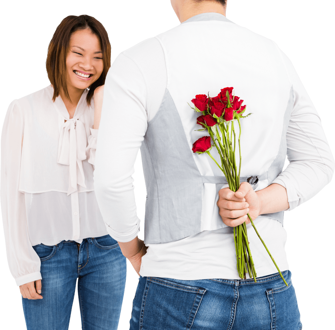 Man Holding Roses Behind Back Transparent Romantic Gesture